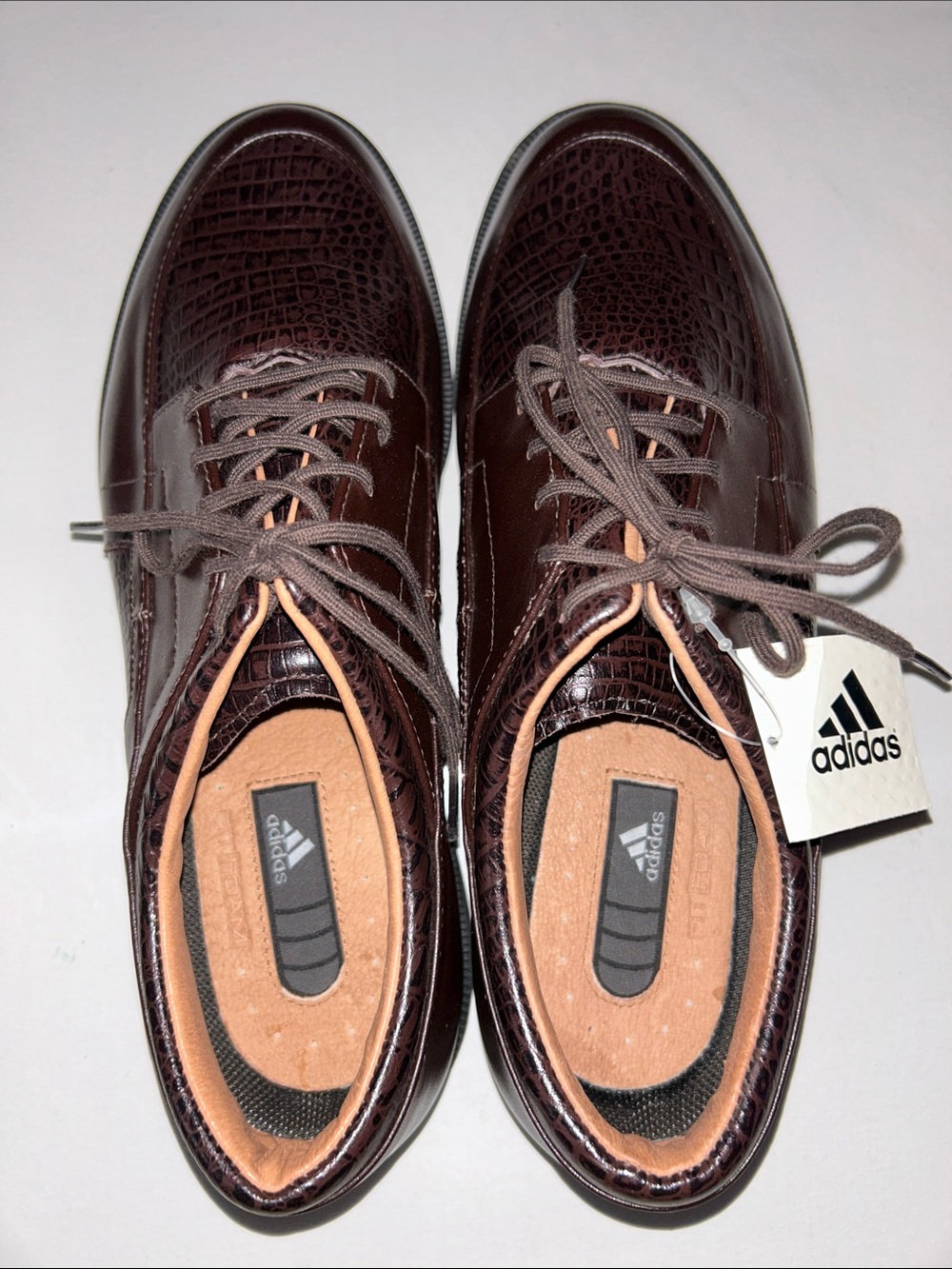 NWOB Adidas Vintage Men's Dark Brown Croc-Texture Lace-Up Classic Golf Shoes